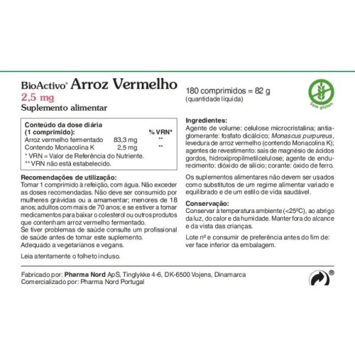 BioActivo Arroz Vermelho 180 Comprimidos | Colesterol Controlado