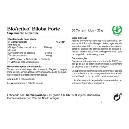 BioActivo Biloba Forte 100mg 60 Comprimidos | Memória Reforçada