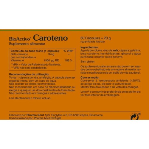 BioActivo Caroteno 60 Cápsulas | Bronzeado Saudável