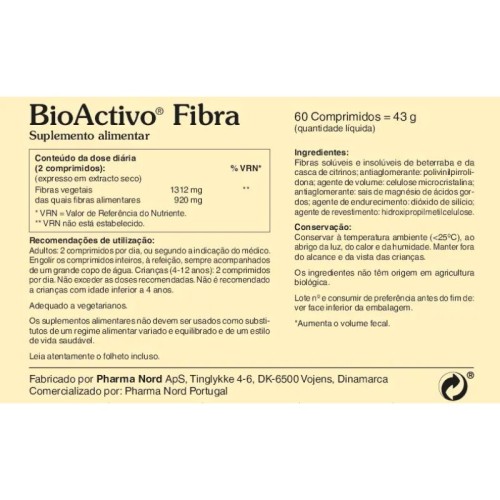 BioActivo Fibra 60 Comprimidos | Trânsito Intestinal