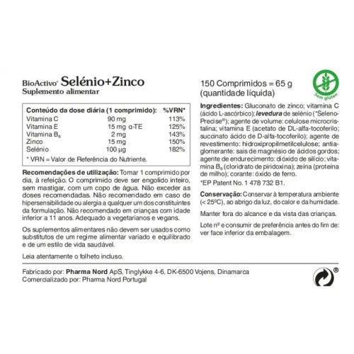 BioActivo Selénio + Zinco 150 Comprimidos | Imunidade e Pele