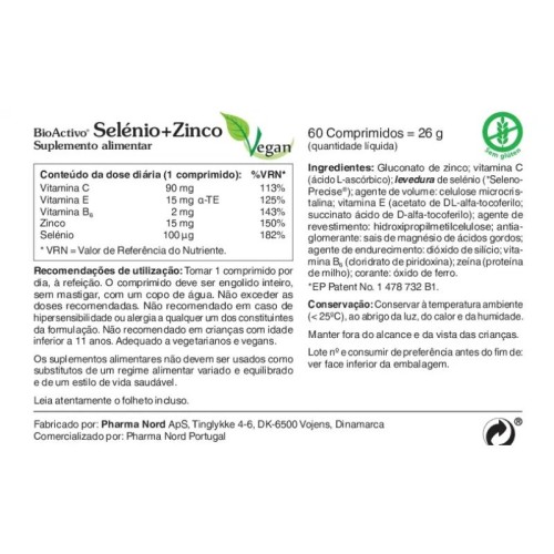 BioActivo Selénio + Zinco 60 Comprimidos | Imunidade e Células