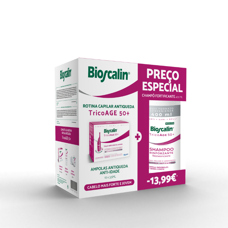 Bioscalin TricoAge 50+ Ampolas x10 + Champô 400ml | Cuidado Capilar Pós-Menopausa