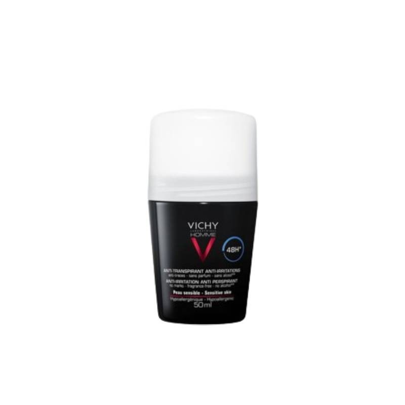Proteção para peles sensíveis com Vichy Homme Roll-On 48H. Conforto e frescura prolongada.