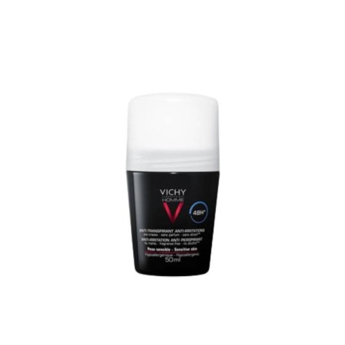 Proteção para peles sensíveis com Vichy Homme Roll-On 48H. Conforto e frescura prolongada.