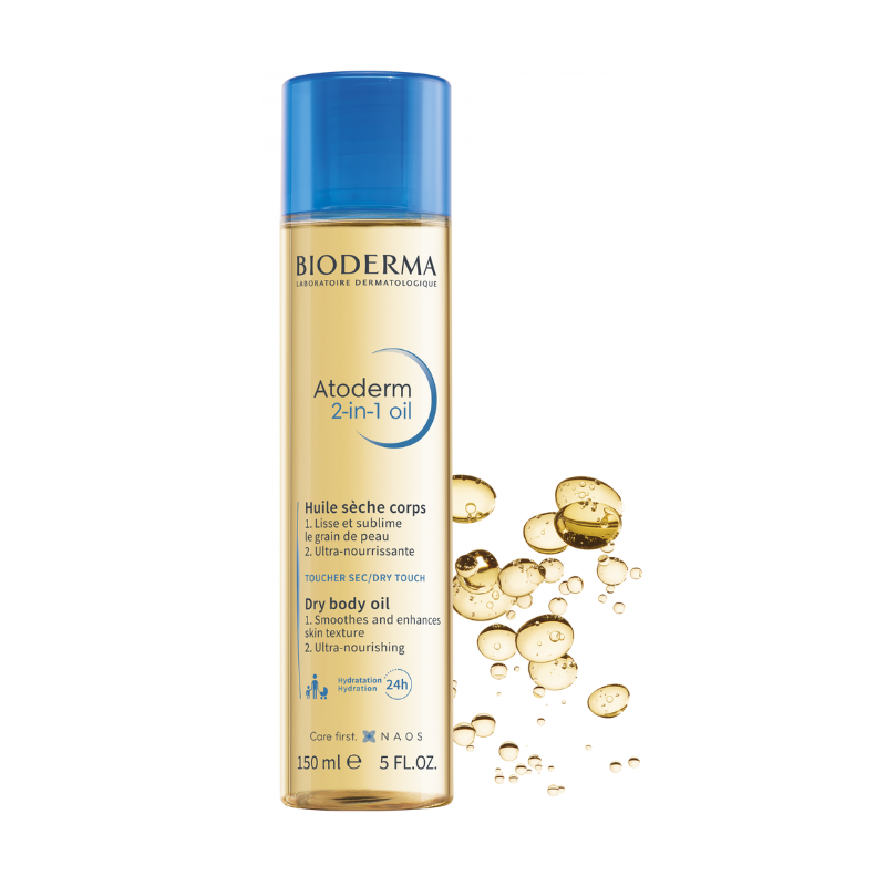 O Atoderm Óleo 2 em 1 da Bioderma limpa e nutre a pele seca ou sensível, podendo ser usado como cuidado hidratante ou como óleo