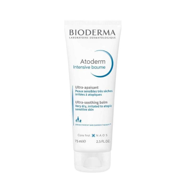 O Atoderm Intensive Baume da Bioderma hidrata profundamente, acalma o prurido e reforça a barreira cutânea. Fórmula sem perfume.