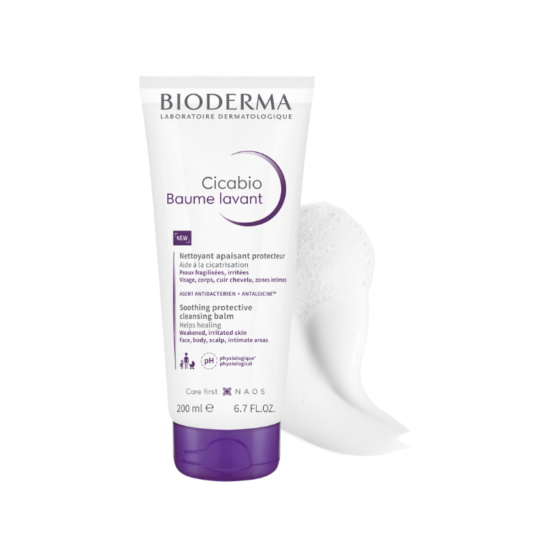 O Cicabio Bálsamo Lavante da Bioderma limpa suavemente, acalma e protege a pele fragilizada ou irritada. Fórmula suave sem sabão