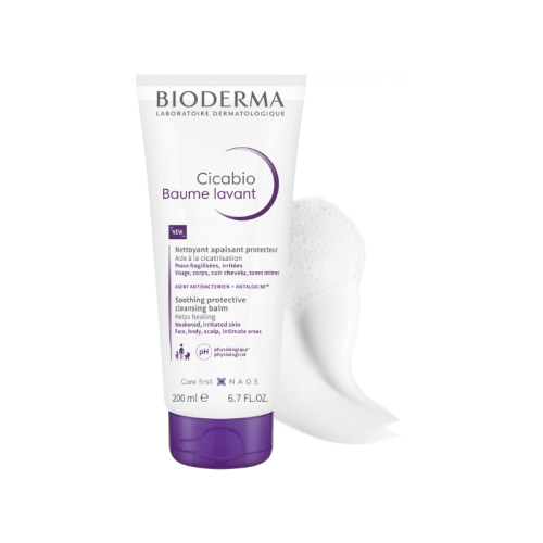 O Cicabio Bálsamo Lavante da Bioderma limpa suavemente, acalma e protege a pele fragilizada ou irritada. Fórmula suave sem sabão