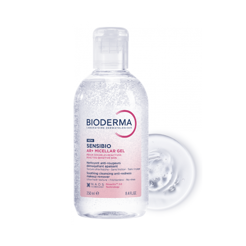 O Sensibio AR+ Gel Micelar da Bioderma limpa suavemente, remove maquilhagem e acalma a pele sensível com vermelhidão. Fórmula se