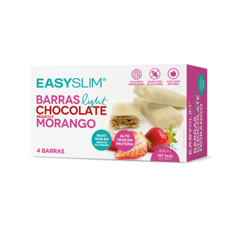 EasySlim Barras Choc. Branco/Morango x4 – Sabor e nutrição