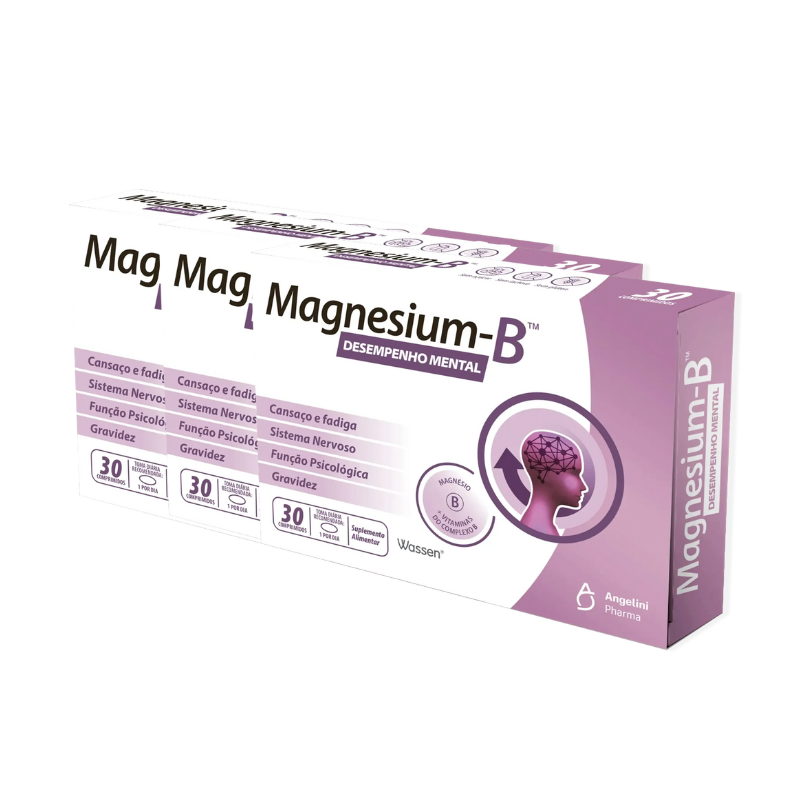 Magnesium-B Pack Económico 3x30 Comprimidos | Magnésio + Vitamina B | Desempenho Mental