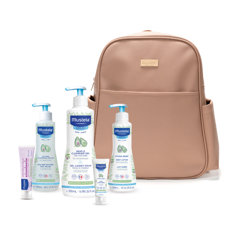Mustela Mala Maternidade Mocca | Mochila com 5 Produtos Mustela Bebé Recém-Nascido