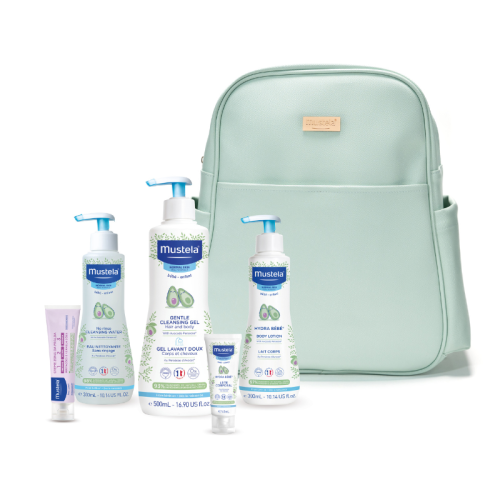 Mustela Mala Maternidade Menta | Mochila com 5 Produtos Mustela Bebé Recém-Nascido