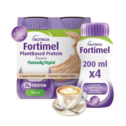 Nutricia Fortimel PlantBased Protein 2 Kcal Cappuccino Flavor Nutrition Supplement Malnutrition Bottles | 4 x 200 ml