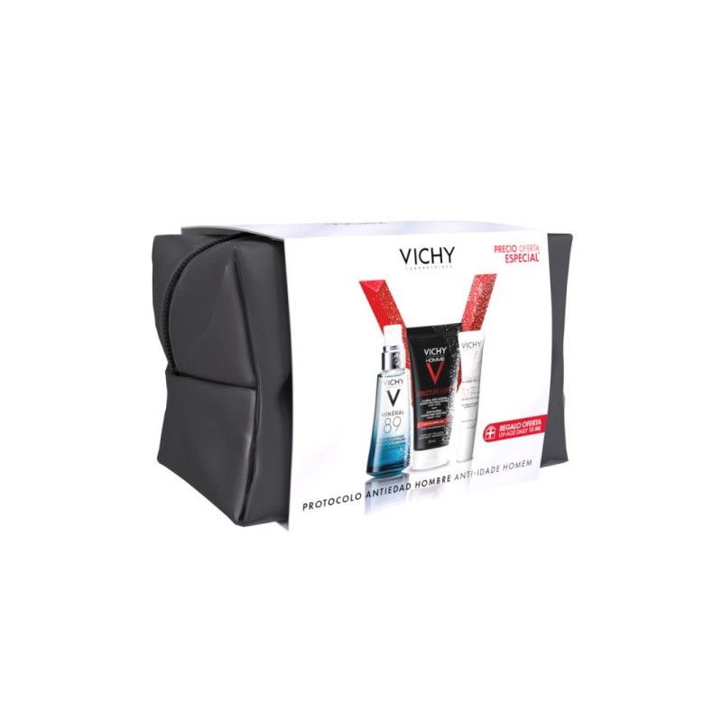 Vichy Homme Coffret Structure Force Creme + Minéral 89 Sérum + Fluido Solar + Bolsa