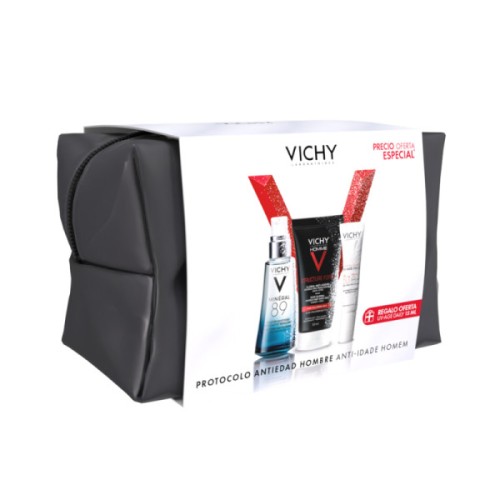 Vichy Homme Coffret Structure Force Creme + Minéral 89 Sérum + Fluido Solar + Bolsa