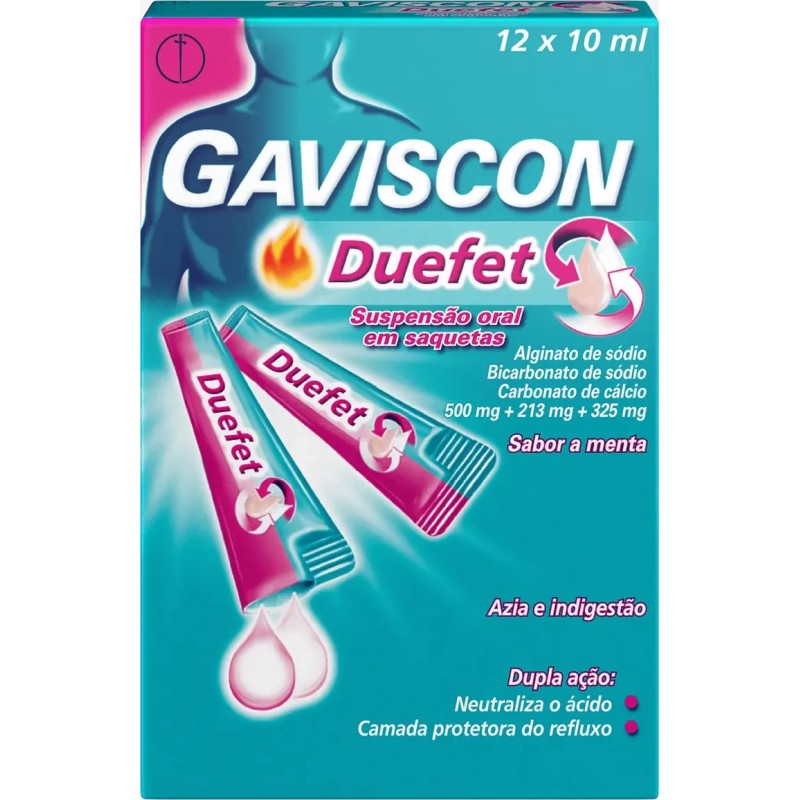 Gaviscon Duefet Frutos Vermelhos , 500 mg + 213 mg + 325 mg 12 Saqueta 10 ml Susp oral