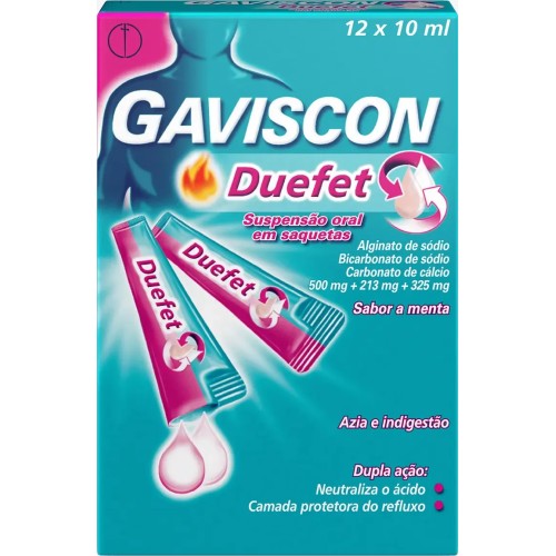 Gaviscon Duefet Frutos Vermelhos , 500 mg + 213 mg + 325 mg 12 Saqueta 10 ml Susp oral