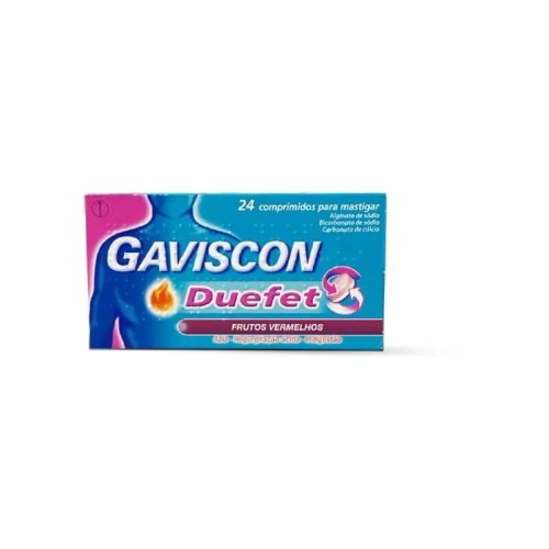 Gaviscon Duefet Frutos Vermelhos , 250 mg + 106.5 mg + 187.5 mg Blister 24 Unidade(s) Comp mast