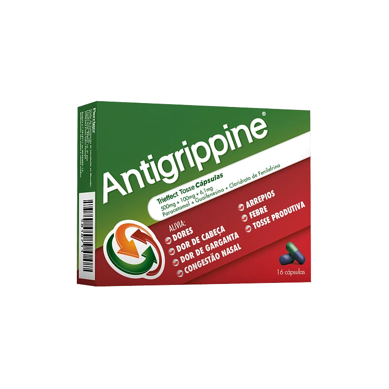 Antigrippine Trieffect Tosse , 500 mg + 6.1 mg + 100 mg Blister 16 Unidade(s) Caps
